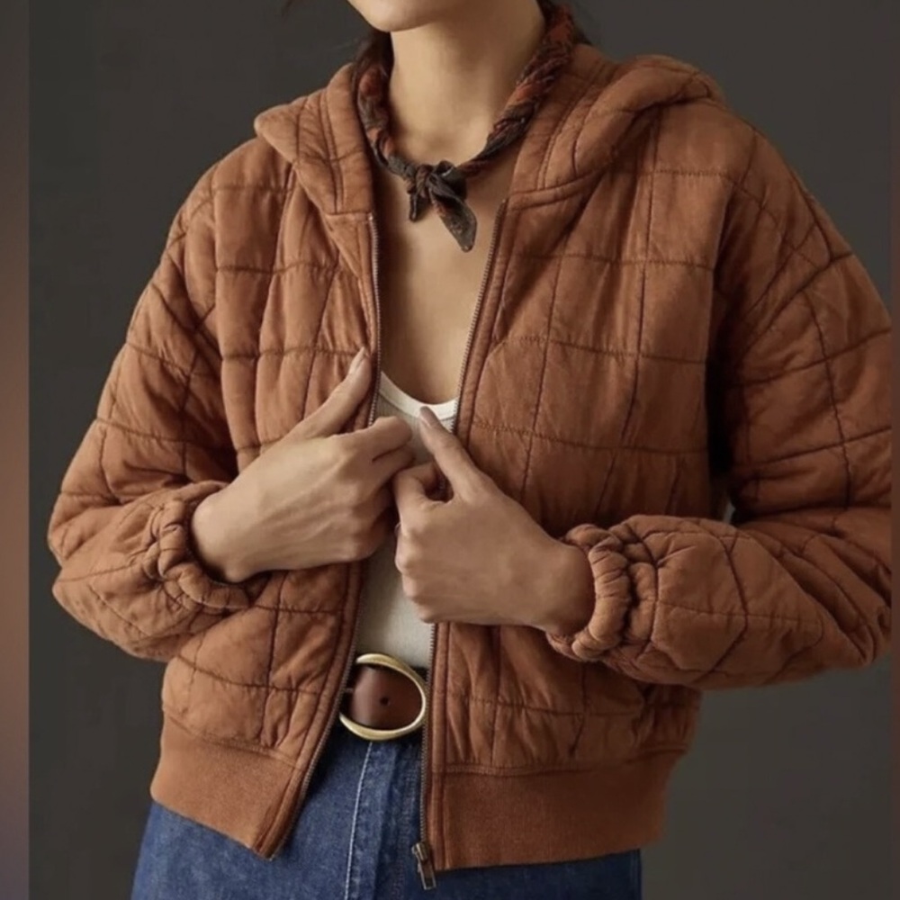 ANTHROPOLOGIE PILCRO QUILTED BOMBER BOHO HOODED XL CROP JACKET